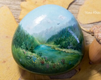 Mountain Landscape (Original oil painting on a stone by Yana Khachikyan)