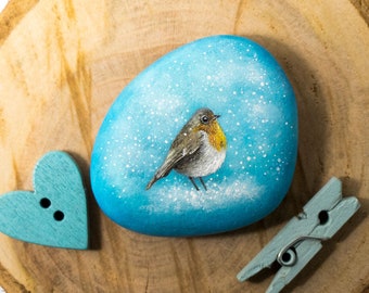 Winter Robin (Original oil painting on a stone by Yana Khachikyan)