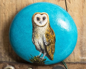 Barn Owl (Original oil painting on a stone by Yana Khachikyan)