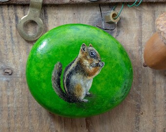 Chipmunk (Original oil painting on a stone by Yana Khachikyan)