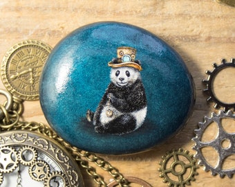 Steampunk Panda (Original oil painting on a stone by Yana Khachikyan)