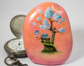 Tree house (Original oil painting on a stone by Yana Khachikyan)