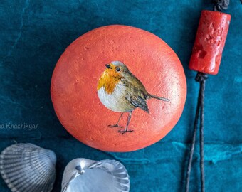 Robin (Original oil painting on a stone by Yana Khachikyan)