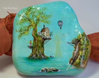 Tree house (Original oil painting on a stone by Yana Khachikyan)