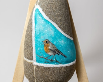 Robin Bird (Original oil painting on a stone by Yana Khachikyan)