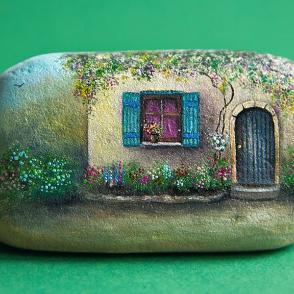 Fairy house (Original oil painting on a stone). Free shipping