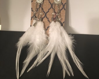 White Feathered earrings