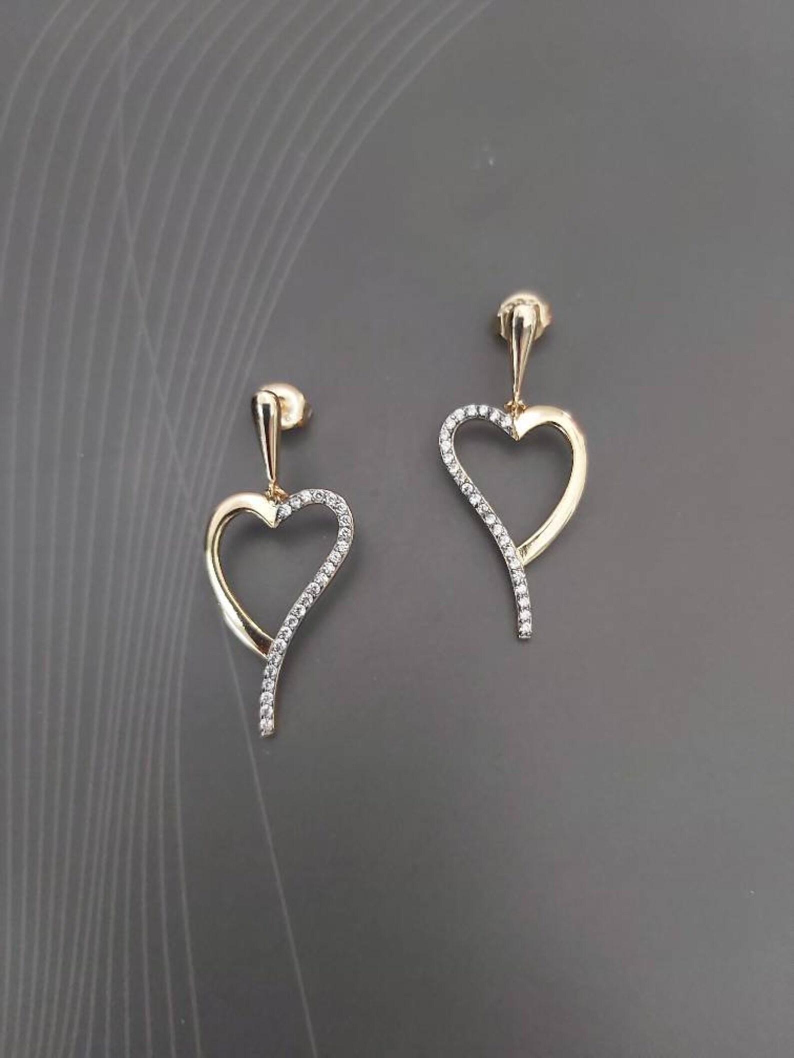 Gold heart dangle drop earrings white zircons 100 925 Etsy