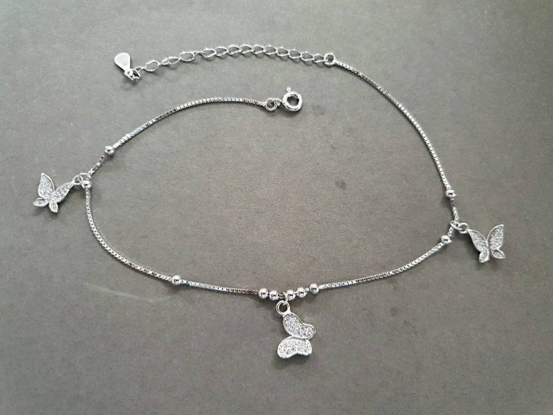 butterflies dangle charms anklet 925 sterling silver satellite chain with sliding beads silver butterfly anklet