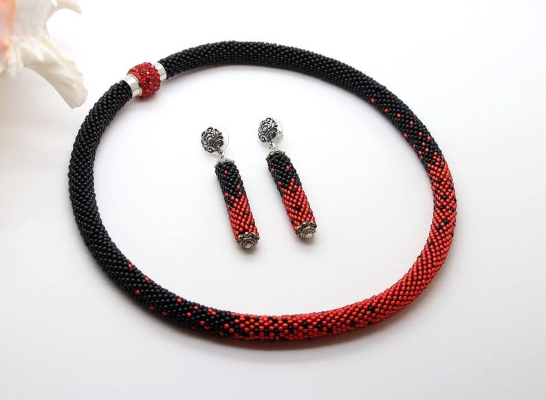 Beading Tutorial Tubular Bead Pattern Choker Pattern Beaded Rope Crochet Bead Rope Downloadable Pattern Bead Crochet Pattern Red/&Black