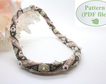 Bead Crochet PATTERN - "Wistful Flowers"  - Necklace Making - Bracelet Pattern - Beaded Rope - PDF
