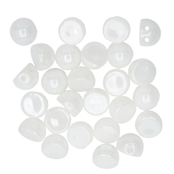 7mm CzechMates Luster Opaque White Color 2 Hole Cabochon 10/20 count Pressed Glass Dome Bead