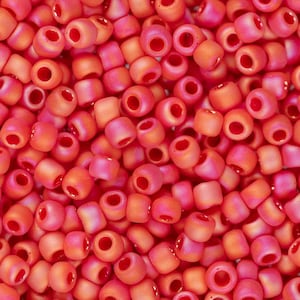 TR-11-405F - TOHO Round Seed Beads Size 11/0 Red Matte Opaque Rainbow