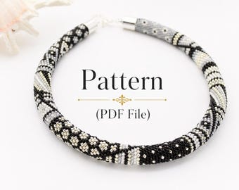 Bead Crochet PATTERN -  "Silver Glamour" - Necklace Making - Bracelet Pattern - Beaded Rope - PDF - 15 beads in round
