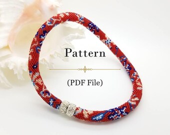 Bead Crochet PATTERN - "Red Atlas"  - Necklace Making - Bracelet Pattern - Beaded Rope - PDF - 16 Beads Around