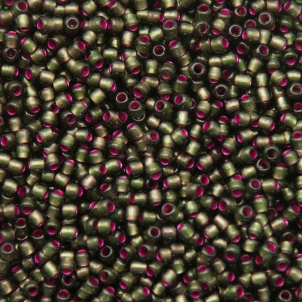 TR-15-2204 - TOHO Round Seed Beads Size 15/0 Silver-Lined Olivine Pink Lined