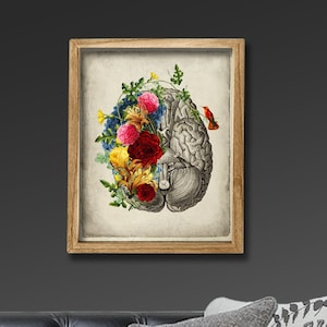 Brain Art Flower Anatomy Print, Psychology, Neurologist gift, Psychologist Gift Idea, Medical Poster, Med School, Medical Decor