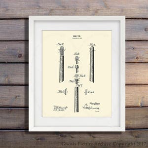 Pool Cue Patent Art Print #6 unframed print with cream background, billiard decor, pool room decor,  billiard gift for him