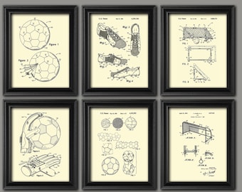 Vintage Soccer Patent Art Prints, Set of 6
