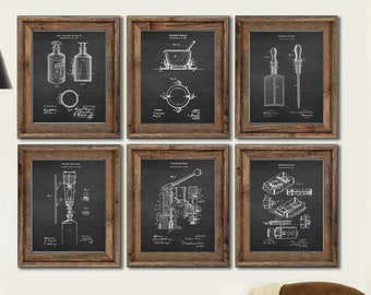 Pharmacist Gift Art Set of 6 Unframed Blueprint Wall Decor Medicine Bottle Prescription Scale Invention