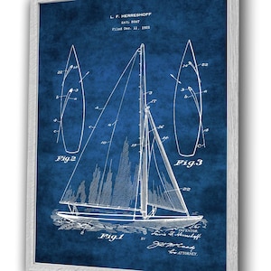 Lake House Decor Sail Boat Blueprint Patent Wall Art Sailboat Print #1