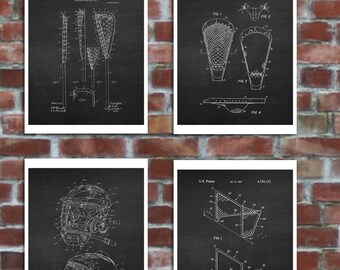 Lacrosse Patent Art Prints, Chalkboard Style, Set of 4