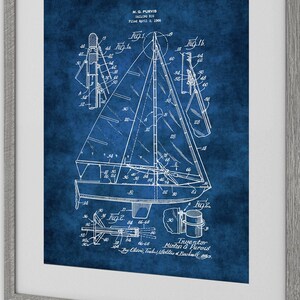 Lake House Decor Sailboat Patent Blueprint Unframed Art Sailboat Print #3