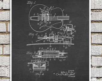 Vintage Gibson Electric Guitar Pickup Patent Print #2 Black Chalkboard Art Gibson Guitar Patent art print Electric Guitar Gift for Musician