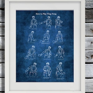 How to Play Ping Pong Table Tennis Game Room Blue Wall Decor Art Print #3