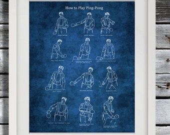 How to Play Ping Pong Table Tennis Game Room Blue Wall Decor Art Print #3