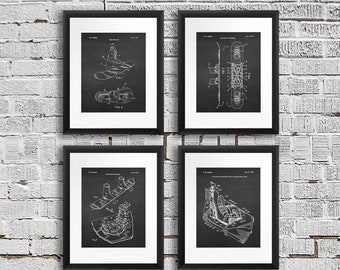 Snowboard Patent Art Prints, Chalkboard Winter Sports Decor Set