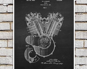 Impression d'art brevet moteur Harley Davidson, style tableau