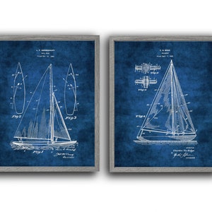Sailing Decor Gift Wall Decor Set of 2 Unframed Sailboat Blueprint Patent Art