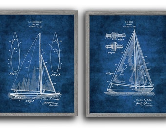 Sailing Gift Wall Decor Set of 2 Unframed Sailboat Decor Blueprint ...