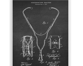 Stethoscope Patent art print #2  with Chalkboard background - medical student graduation gift- gift for nurse - doctor's waiting room decor