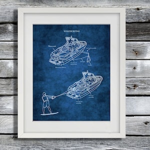 Lake House Decor wakesurfing boat Patent Blueprint Unframed Art Wakesurfing Print #1