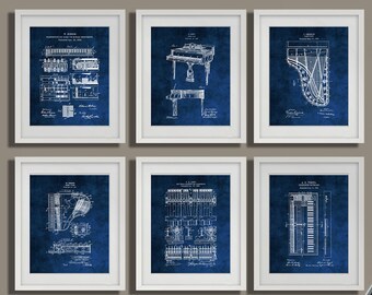 Reproductions d'art pour plans de piano - Lot de 6 brevets de piano vintage