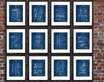 Lake House Decor Boating Rowing Blueprints Wall Decor Set of 12 Unframed Art Prints