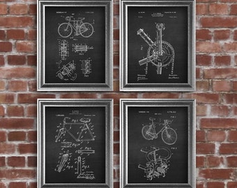 Bicycle Decor, Urban Decor Patent Art Prints set of 4 prints. Biking Decor, Gift for bicycle rider, Bicycle gift for bicyclist Cyclist