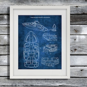 Lake House Decor wakesurfing boat Patent Blueprint Unframed Art Wakesurfing Print #2