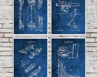 Láminas artísticas con patentes de monopatín, decoración para habitación de adolescente, juego de 4