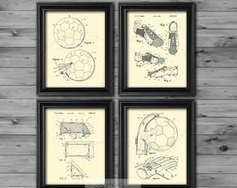 Vintage Soccer Patent Art Prints, Set of 4