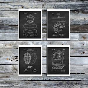 Baseball decor set of 4 prints, Baseball Posters, Chalkboard Art Prints, Baseball Decor ideas, Vintage Baseball Patent, Baseball room decor