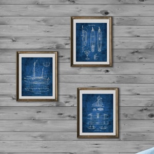 Yacht Blueprints Sailing Wall Decor Set of 3 Unframed Art Prints