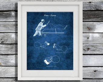 Ping Pong Table Tennis Game Room Blue Wall Decor Art Print