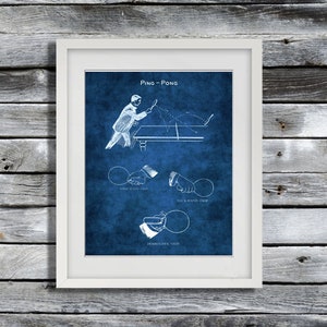Ping Pong Table Tennis Game Room Blue Wall Decor Art Print