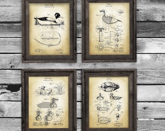Láminas artísticas con patentes de señuelos para la caza de patos, juego de 4, decoración para la guarida del hombre