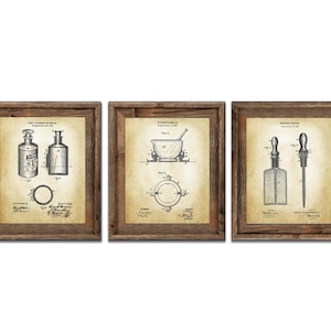 Pharmacist Gift Wall Decor Set of 3 unframed Vintage Patent Art Pharmacy Druggist Mortar Medicine Bottle Dropper Invention