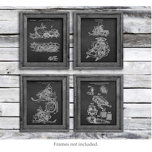 Snowmobile wall art, set of 4 unframed art prints - snowmobile art, snowmobile gift, Winter sports decor, anniversary gift for men