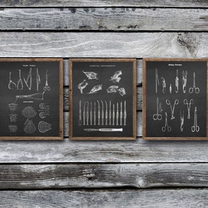Surgeon Gift Wall Decor set of 3 Unframed Art Prints Surgical Instruments Illustrations